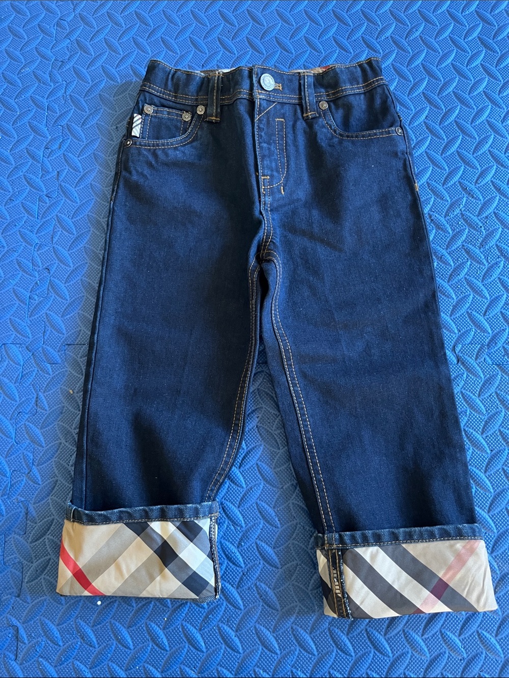 Burberry Navy Kids Jeans with Signature Check Cuffs